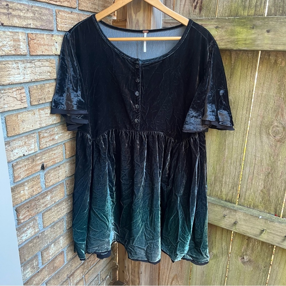 Free People Velvet Ombre Mini Babydoll Dress in Black and Green - Picture 2 of 4